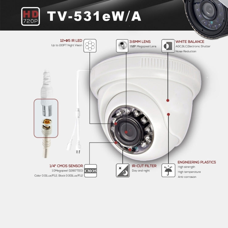 531eA CE & RoHS Certificated Waterproof 3.6mm 3MP Lens AHD Camera with 12 IR LED, Support Night Vision & White Balance, 531eA-W, 531eA-L, 531eA-H2