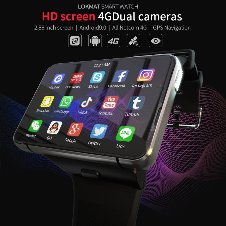 LOKMAT APPLLP Max 4G Call Smart Watch, 2.88 inch MTK6761 Quad Core, 4GB+64GB, Android 9.0, GPS, Heart Rate