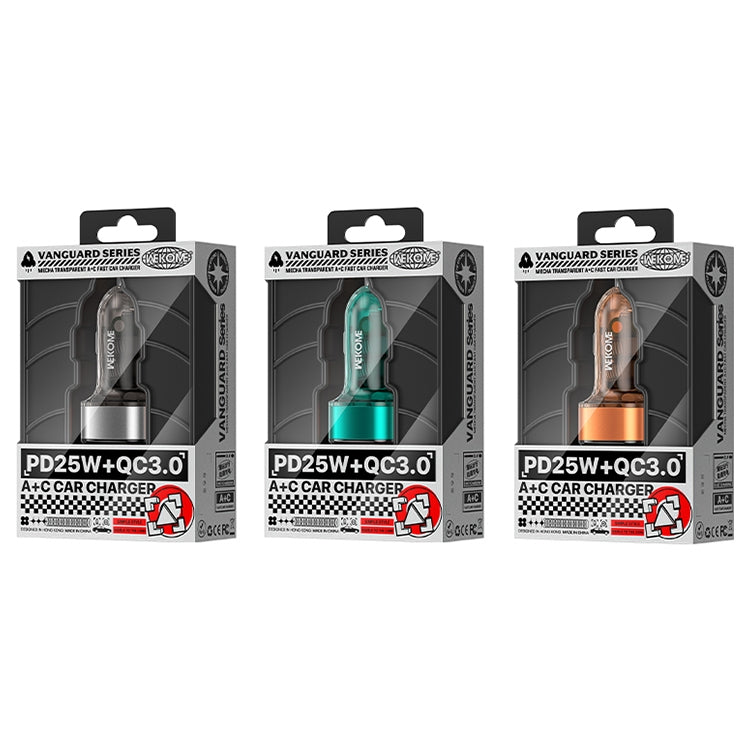 WK WP-C45 Vanguard Series Mecha Transparent USB+Type-C Fast Car Charger, WP-C45 (Orange), WP-C45 (Green), WP-C45 (Grey)