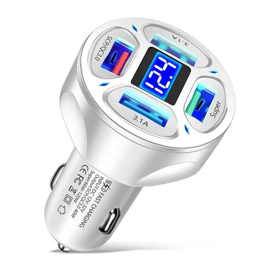 66W 4 in 1 Digital Display Fast Charging Car Charger with Voltmeter, 66W