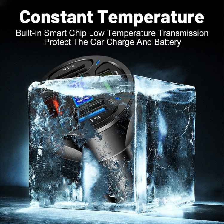 66W 4 in 1 Digital Display Fast Charging Car Charger with Voltmeter, 66W