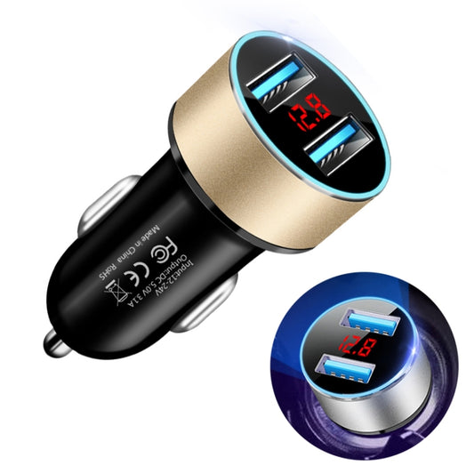 JMG-C016A 5V 3.1A Car Dual USB Charger with LED Display, JMG-C016A (Gold), JMG-C016A (Blue), JMG-C016A (Red), JMG-C016A (Silver), JMG-C016A (Black)
