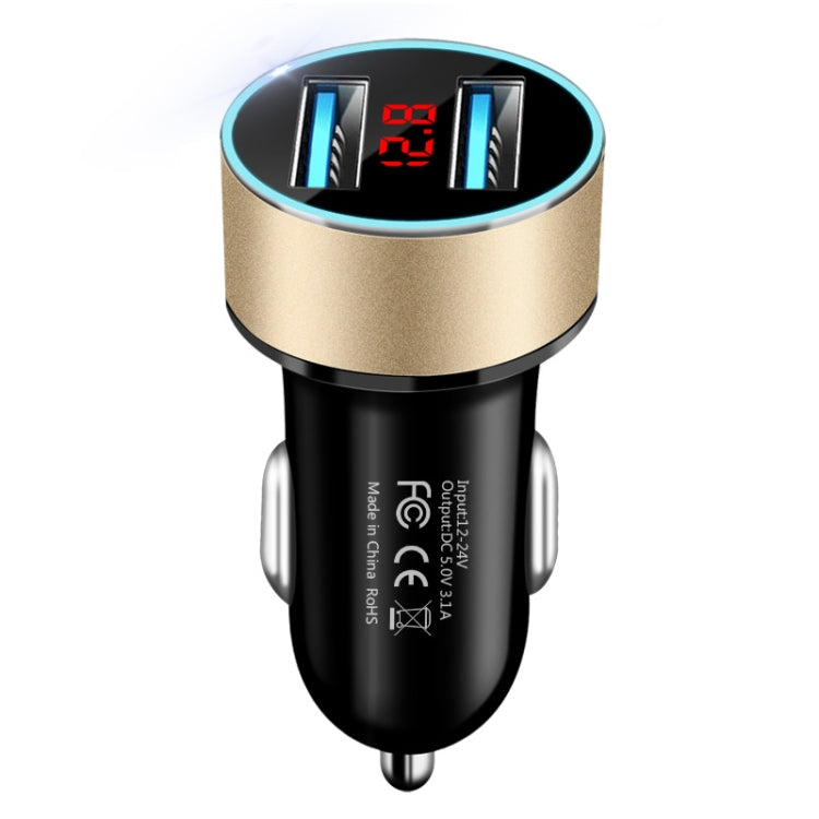 JMG-C016A 5V 3.1A Car Dual USB Charger with LED Display, JMG-C016A (Gold), JMG-C016A (Blue), JMG-C016A (Red), JMG-C016A (Silver), JMG-C016A (Black)