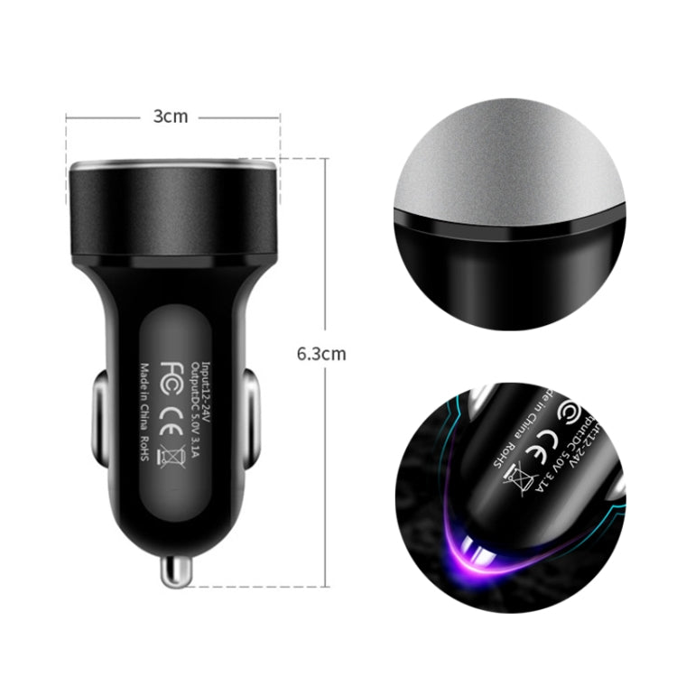 JMG-C016A 5V 3.1A Car Dual USB Charger with LED Display, JMG-C016A (Gold), JMG-C016A (Blue), JMG-C016A (Red), JMG-C016A (Silver), JMG-C016A (Black)