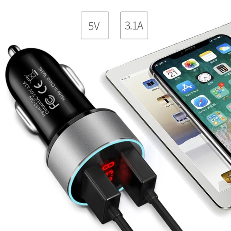 JMG-C016A 5V 3.1A Car Dual USB Charger with LED Display, JMG-C016A (Gold), JMG-C016A (Blue), JMG-C016A (Red), JMG-C016A (Silver), JMG-C016A (Black)