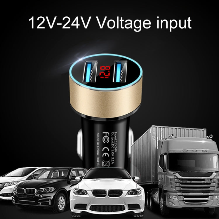 JMG-C016A 5V 3.1A Car Dual USB Charger with LED Display, JMG-C016A (Gold), JMG-C016A (Blue), JMG-C016A (Red), JMG-C016A (Silver), JMG-C016A (Black)