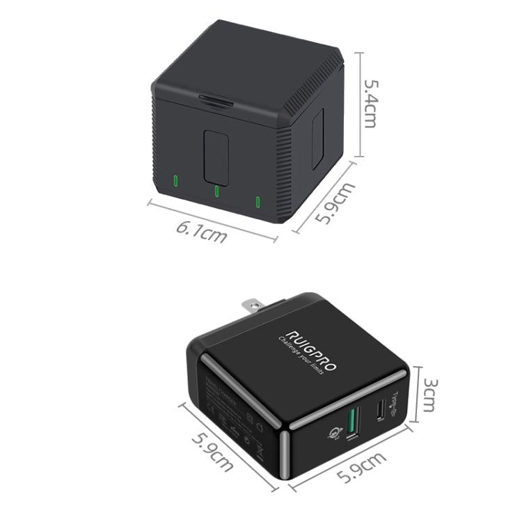 RUIGPRO USB Triple Batteries Housing Charger Box with LED Indicator Light for DJI OSMO Action 1, Charger Box