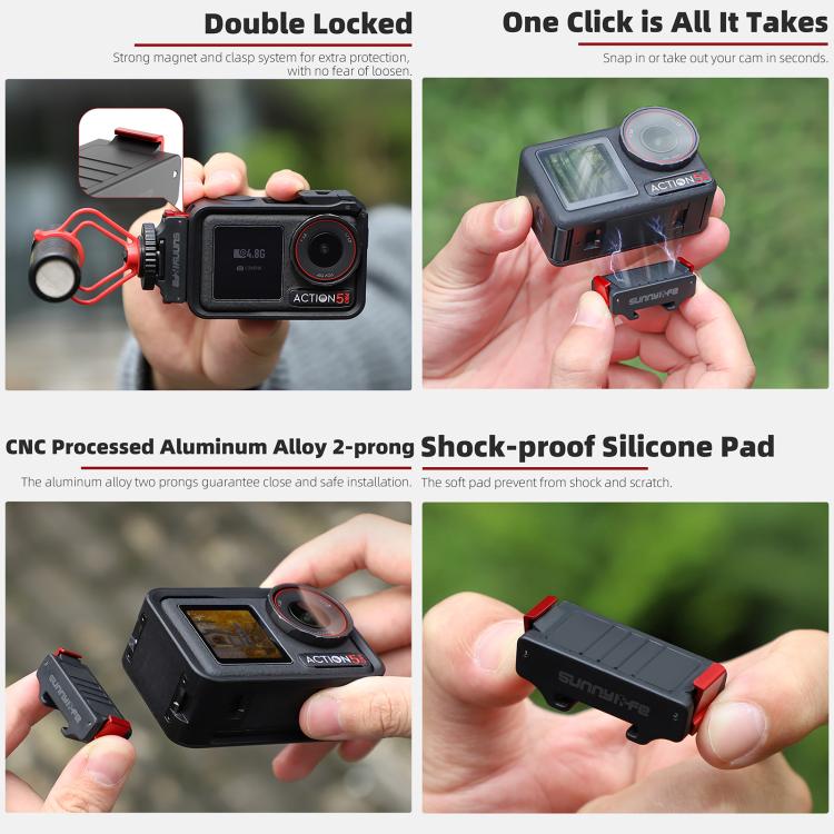 For DJI Osmo Action 5 Pro / 4 / 3 Sunnylife Magnetic Quick-Release Cold Shoe Adapter Action Camera Fill Light Microphone Adapter, AD938