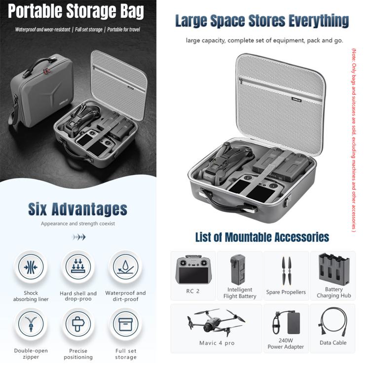 For DJI Mavic 4 Pro / RC Pro 2 STARTRC Shoulder PU Storage Bag Handbag