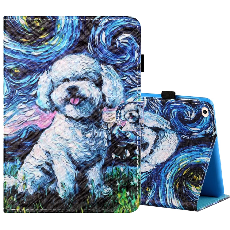 Sewing Thread Horizontal Painted Flat Leather Case with Pen Cover & Anti Skid Strip & Card Slot & Holder & Sleep / Wake-up Function
