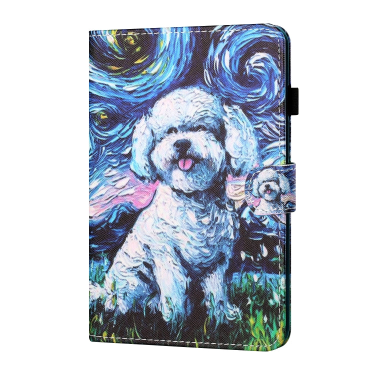 Sewing Thread Horizontal Painted Flat Leather Case with Pen Cover & Anti Skid Strip & Card Slot & Holder & Sleep / Wake-up Function