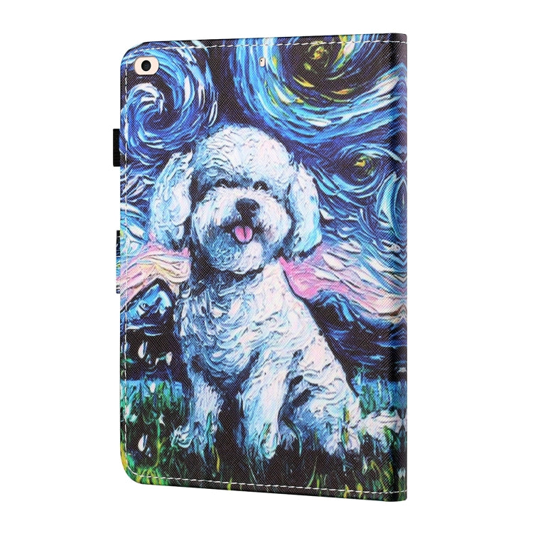 Sewing Thread Horizontal Painted Flat Leather Case with Pen Cover & Anti Skid Strip & Card Slot & Holder & Sleep / Wake-up Function