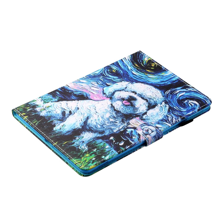 Sewing Thread Horizontal Painted Flat Leather Case with Pen Cover & Anti Skid Strip & Card Slot & Holder & Sleep / Wake-up Function