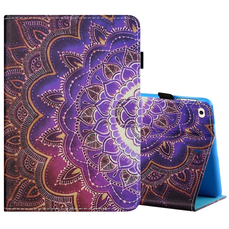 Sewing Thread Horizontal Painted Flat Leather Case with Pen Cover & Anti Skid Strip & Card Slot & Holder & Sleep / Wake-up Function