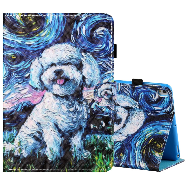 Sewing Thread Horizontal Painted Flat Leather Case with Pen Cover & Anti Skid Strip & Card Slot & Holder & Sleep / Wake-up Function