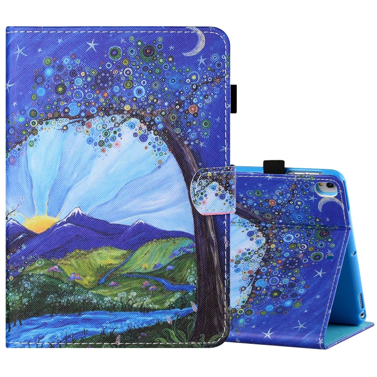 Sewing Thread Horizontal Painted Flat Leather Case with Pen Cover & Anti Skid Strip & Card Slot & Holder & Sleep / Wake-up Function