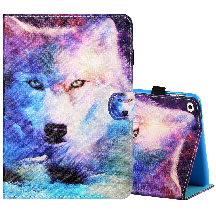 Sewing Thread Horizontal Painted Flat Leather Case with Pen Cover & Anti Skid Strip & Card Slot & Holder & Sleep / Wake-up Function
