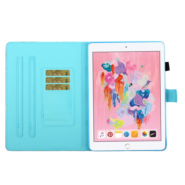 Sewing Thread Horizontal Painted Flat Leather Case with Pen Cover & Anti Skid Strip & Card Slot & Holder & Sleep / Wake-up Function
