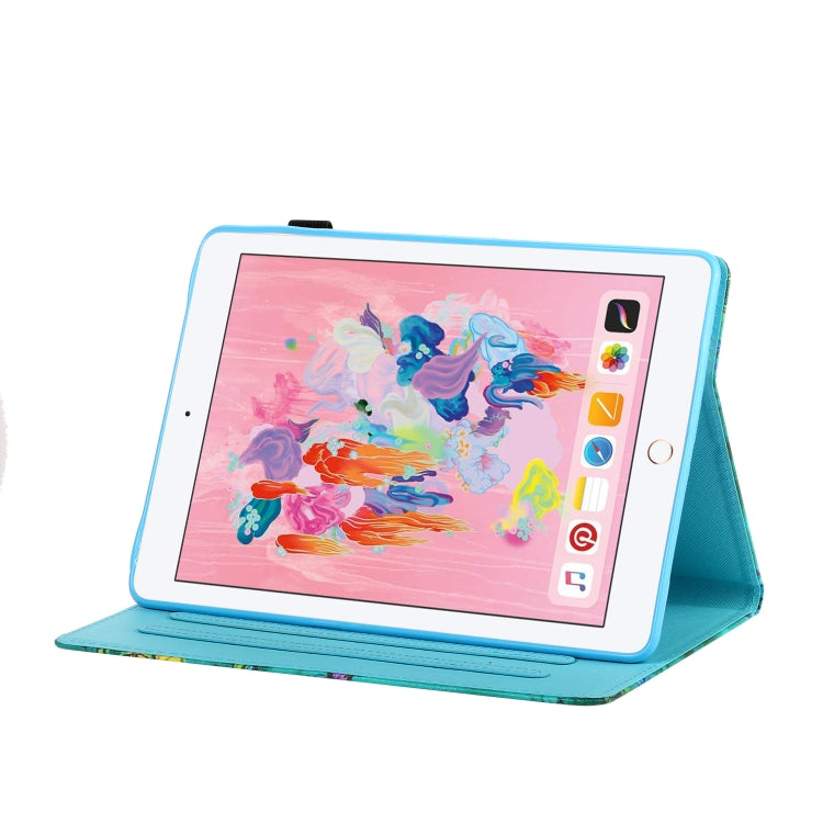 Sewing Thread Horizontal Painted Flat Leather Case with Pen Cover & Anti Skid Strip & Card Slot & Holder & Sleep / Wake-up Function