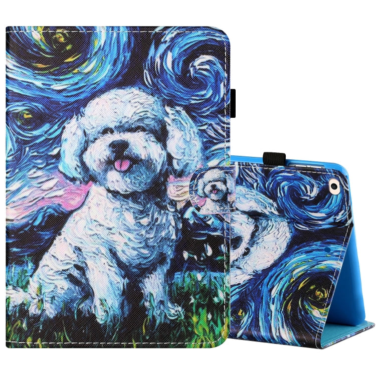 Sewing Thread Horizontal Painted Flat Leather Case with Pen Cover & Anti Skid Strip & Card Slot & Holder & Sleep / Wake-up Function