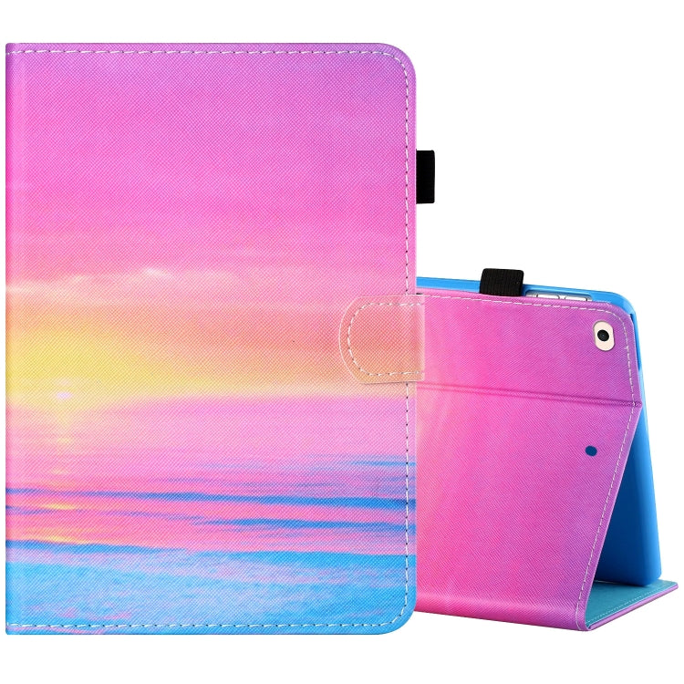 Sewing Thread Horizontal Painted Flat Leather Case with Pen Cover & Anti Skid Strip & Card Slot & Holder & Sleep / Wake-up Function
