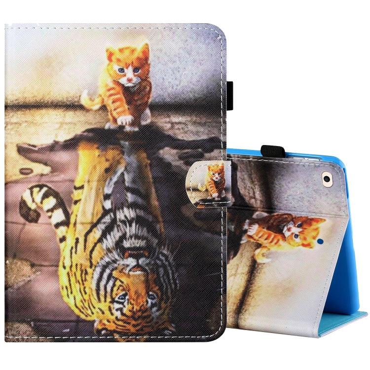 Sewing Thread Horizontal Painted Flat Leather Case with Pen Cover & Anti Skid Strip & Card Slot & Holder & Sleep / Wake-up Function