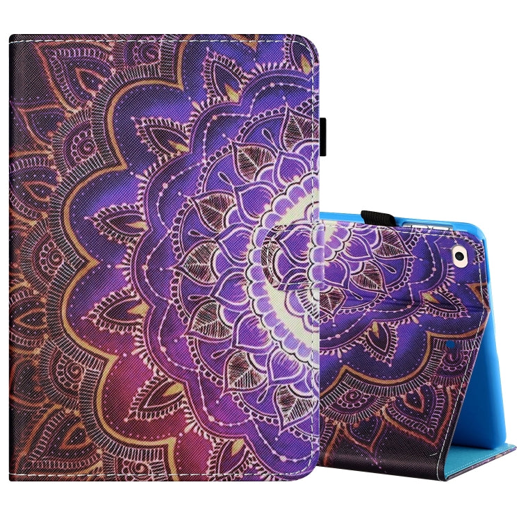 Sewing Thread Horizontal Painted Flat Leather Case with Pen Cover & Anti Skid Strip & Card Slot & Holder & Sleep / Wake-up Function