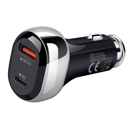 YSY-312PD QC3.0 USB + PD 18W USB-C / Type-C Dual Ports Fast Charging Car Charger, PD 18W