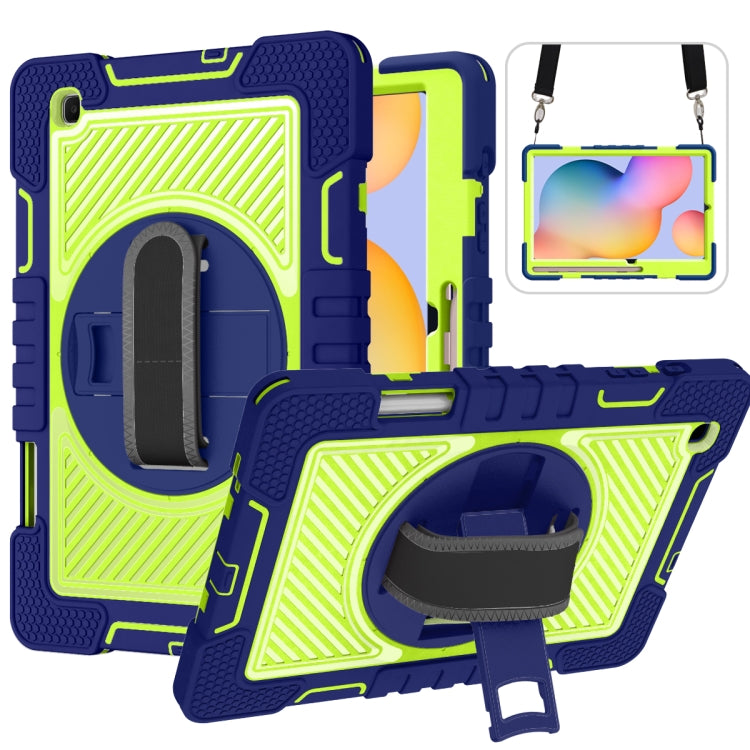 360 Degree Rotation Contrast Color Shockproof Silicone + PC Case with Holder & Hand Grip Strap & Shoulder Strap, For Samsung Galaxy Tab S6 Lite P610/P615, For Samsung Galaxy Tab A 10.1 2019 T515, For Samsung Galaxy Tab A 8.0 2019 T290