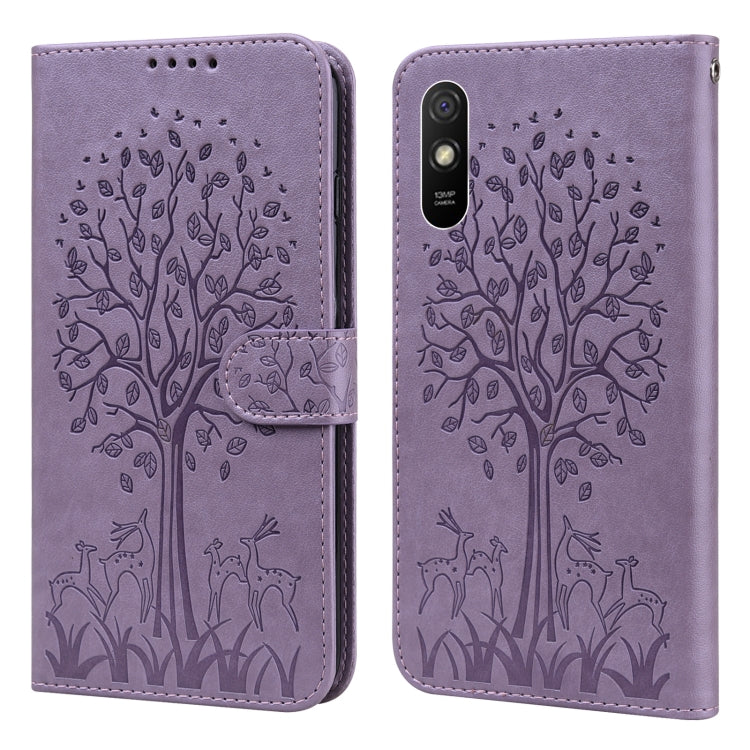 Tree & Deer Pattern Pressed Flip Leather Phone Case, For Xiaomi Redmi 9A, For Xiaomi Poco C3 / Redmi 9C