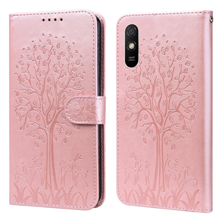 Tree & Deer Pattern Pressed Flip Leather Phone Case, For Xiaomi Redmi 9A, For Xiaomi Poco C3 / Redmi 9C