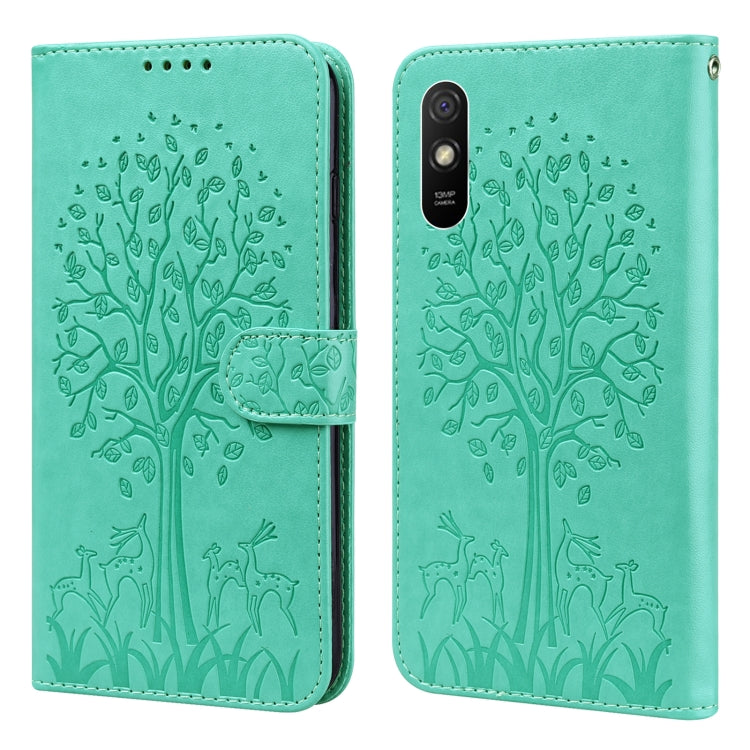 Tree & Deer Pattern Pressed Flip Leather Phone Case, For Xiaomi Redmi 9A, For Xiaomi Poco C3 / Redmi 9C