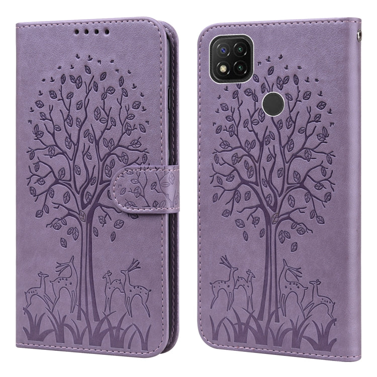 Tree & Deer Pattern Pressed Flip Leather Phone Case, For Xiaomi Redmi 9A, For Xiaomi Poco C3 / Redmi 9C
