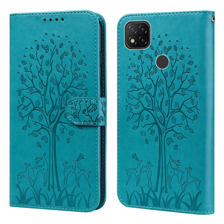 Tree & Deer Pattern Pressed Flip Leather Phone Case, For Xiaomi Redmi 9A, For Xiaomi Poco C3 / Redmi 9C