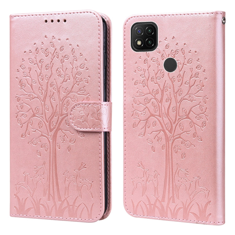 Tree & Deer Pattern Pressed Flip Leather Phone Case, For Xiaomi Redmi 9A, For Xiaomi Poco C3 / Redmi 9C