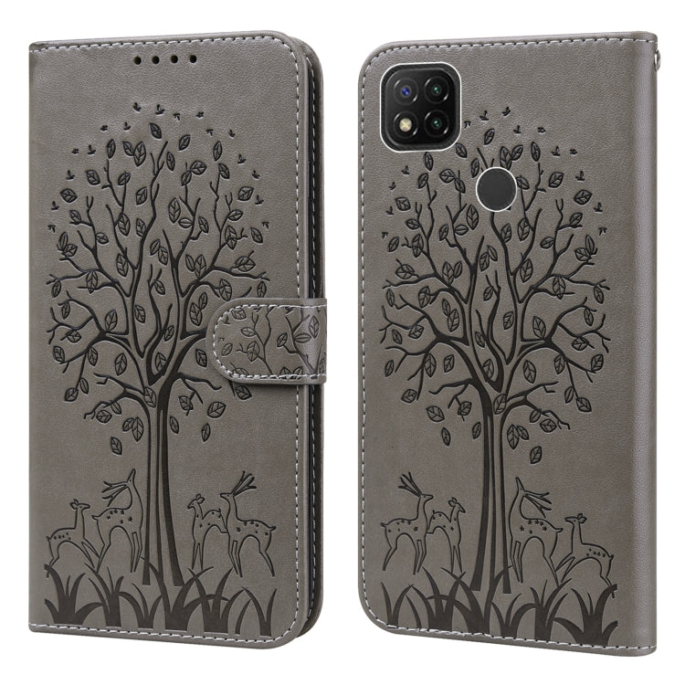 Tree & Deer Pattern Pressed Flip Leather Phone Case, For Xiaomi Redmi 9A, For Xiaomi Poco C3 / Redmi 9C