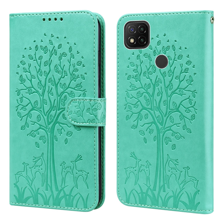 Tree & Deer Pattern Pressed Flip Leather Phone Case, For Xiaomi Redmi 9A, For Xiaomi Poco C3 / Redmi 9C
