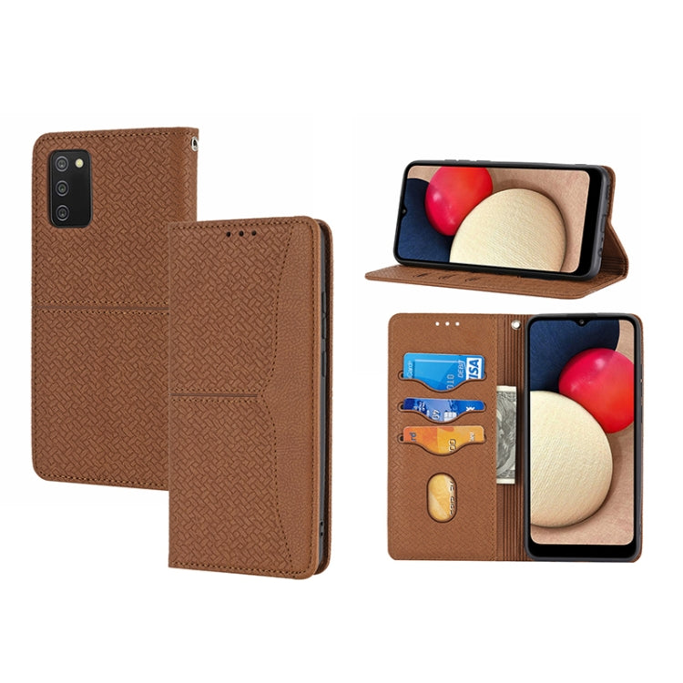 Woven Texture Stitching Magnetic PU Leather Phone Case, For Samsung Galaxy A03s 164.2mm US Version