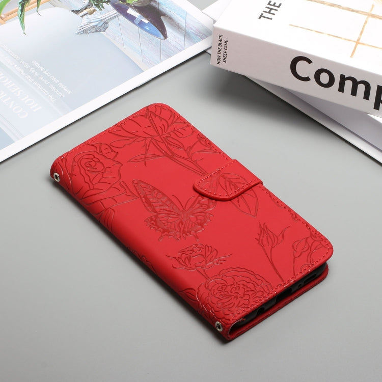 Skin Feel Butterfly Peony Embossed Leather Phone Case, For iPhone 14, For iPhone 14 Plus, For iPhone 14 Pro, For iPhone 14 Pro Max
