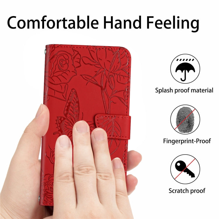 Skin Feel Butterfly Peony Embossed Leather Phone Case, For iPhone 14, For iPhone 14 Plus, For iPhone 14 Pro, For iPhone 14 Pro Max