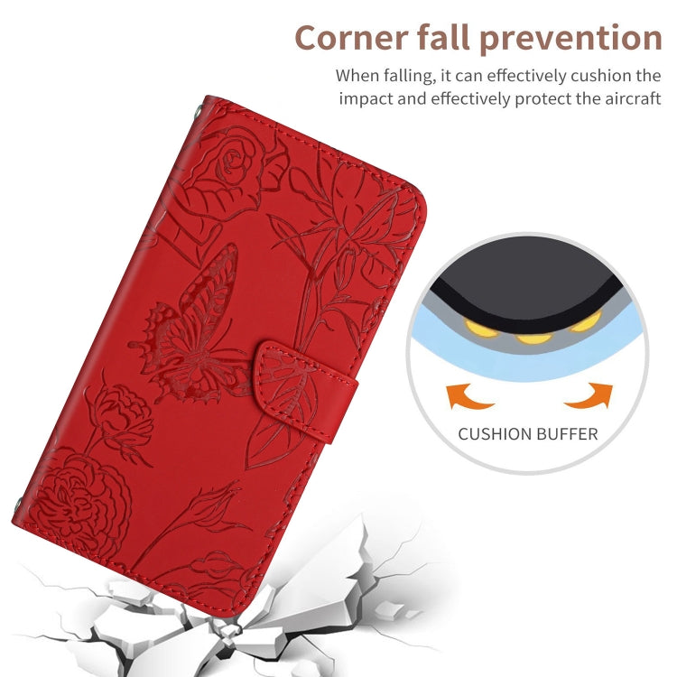 Skin Feel Butterfly Peony Embossed Leather Phone Case, For iPhone 14, For iPhone 14 Plus, For iPhone 14 Pro, For iPhone 14 Pro Max