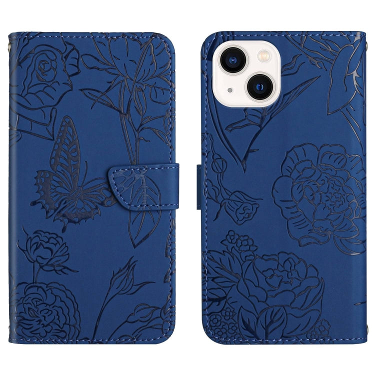 Skin Feel Butterfly Peony Embossed Leather Phone Case, For iPhone 14, For iPhone 14 Plus, For iPhone 14 Pro, For iPhone 14 Pro Max