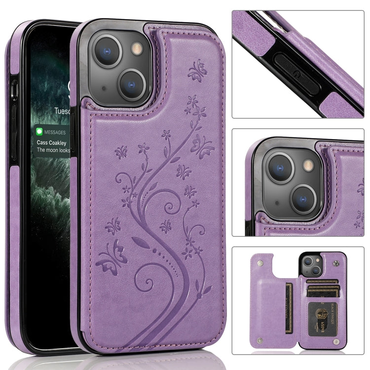 Butterflies Flowers Double Buckle Case, For iPhone 14, For iPhone 14 Plus