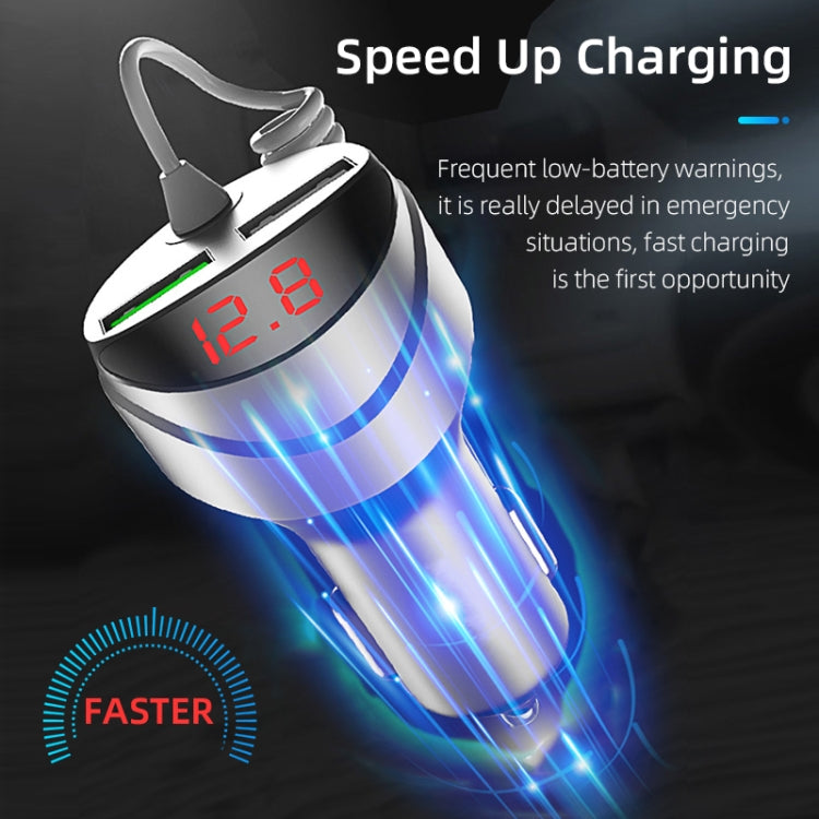 C68 LED Digital Display QC3.0 Fast Car Charger 3 in 1 with Spring Cable