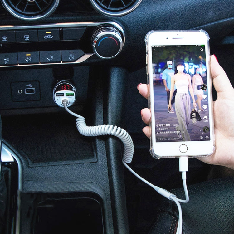 C68 LED Digital Display QC3.0 Fast Car Charger 3 in 1 with Spring Cable