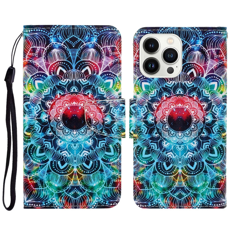 3D Colored Drawing Flip Leather Phone Case, For iPhone 14 Pro Max