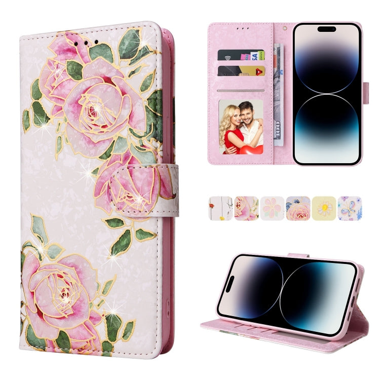 Bronzing Painting RFID Leather Case, For iPhone 14, For iPhone 14 Plus, For iPhone 14 Pro, For iPhone 14 Pro Max