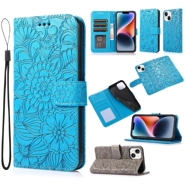 Skin Feel Embossed Sunflower Horizontal Leather Case, For iPhone 14, For iPhone 14 Plus, For iPhone 14 Pro, For iPhone 14 Pro Max