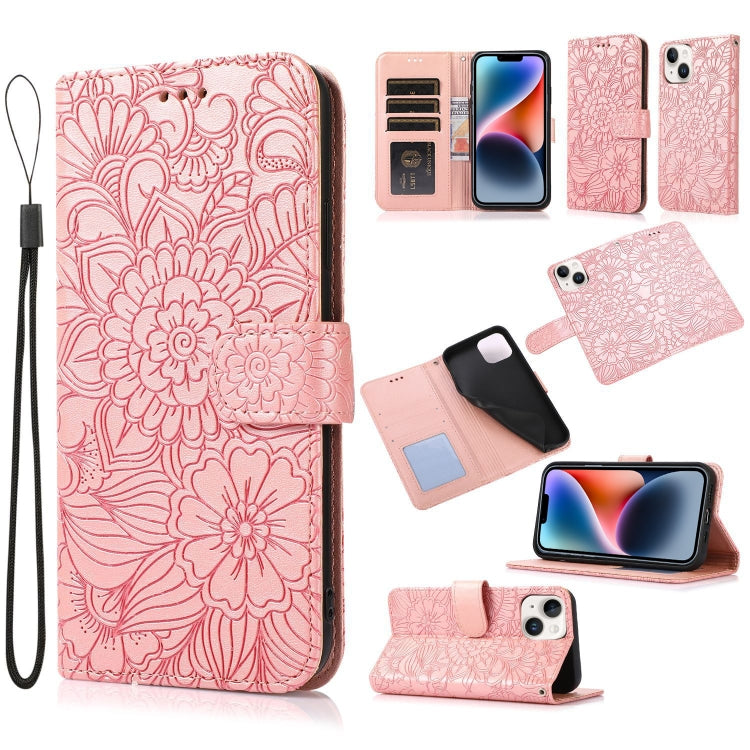 Skin Feel Embossed Sunflower Horizontal Leather Case, For iPhone 14, For iPhone 14 Plus, For iPhone 14 Pro, For iPhone 14 Pro Max