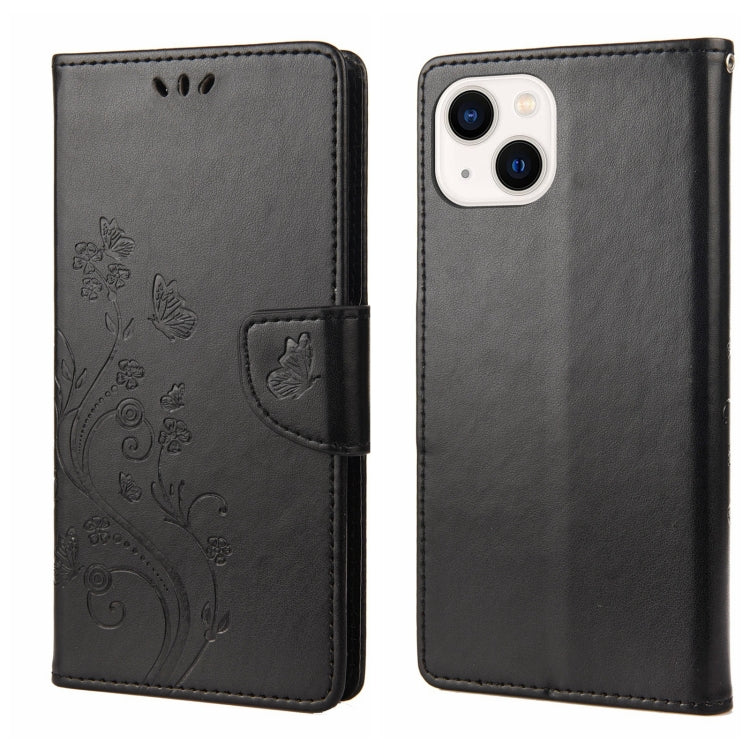Butterfly Flower Pattern Flip Leather Phone Case, For iPhone 14, For iPhone 14 Plus, For iPhone 14 Pro